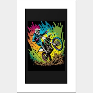 Dirt Bike With colorful Paint Splash Design Posters and Art